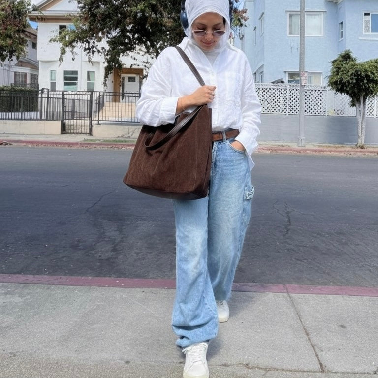 Soft suede tote bag