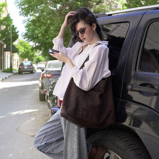 Soft suede tote bag
