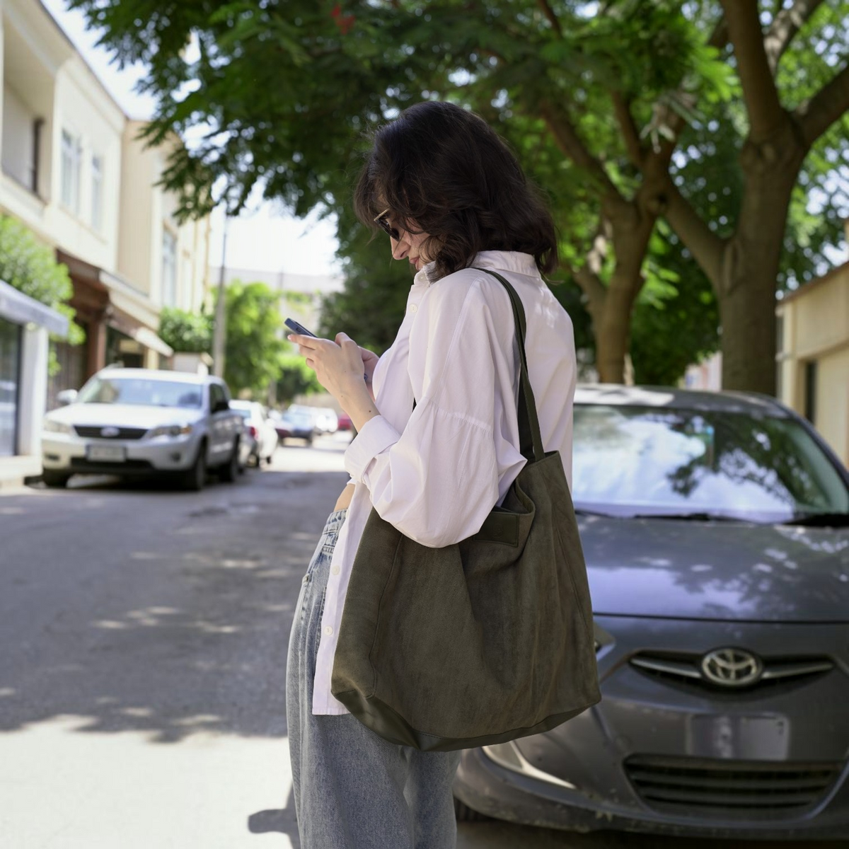 Soft suede tote bag